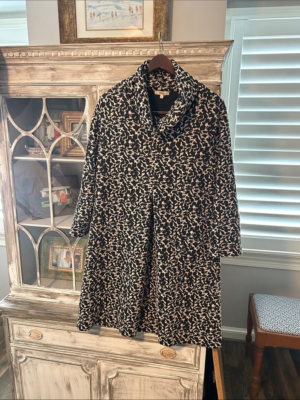 Tyler Boe Black and Cream Kim Cowl Neck Animal Print Dress
